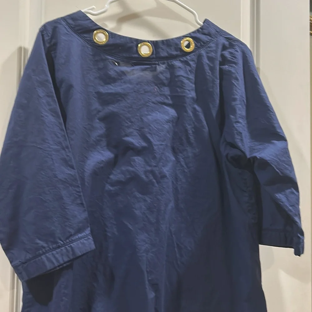 MICHAEL Michael kors goldTone eyelets applique swim coverup 3/4 sleeve semiSheer